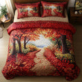 Forest Whispers quilted 3-piece bedding set on a made bed with two matching pillow shams