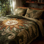 Free Spirit quilted 3-piece bedding set on a made bed with two matching pillow shams