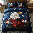 Freedom Patch quilted 3-piece bedding set on a made bed with two matching pillow shams