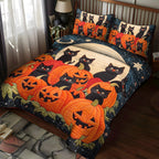 Fright Night Fun quilted 3-piece bedding set on a made bed with two matching pillow shams