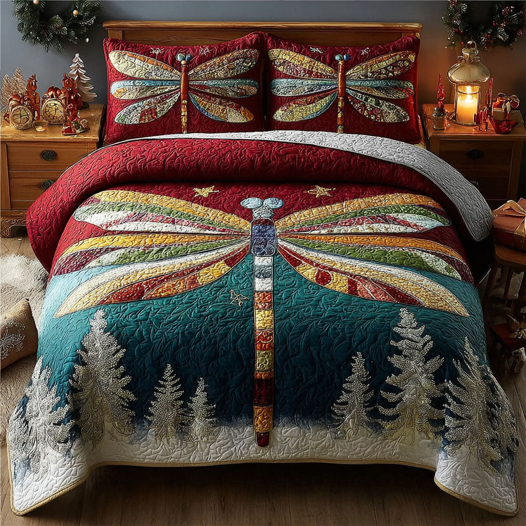 Frostfire Wings quilted 3-piece bedding set on a made bed with two matching pillow shams