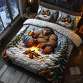 Frosty Cheers quilted 3-piece bedding set on a made bed with two matching pillow shams