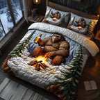 Frosty Cheers quilted 3-piece bedding set on a made bed with two matching pillow shams