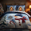 Frosty Glow Cabin quilted 3-piece bedding set on a made bed with two matching pillow shams