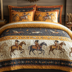 Galloping Heritage Southwest quilted 3-piece bedding set on a made bed with two matching pillow shams