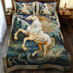 Galloping Horse Animal quilted 3-piece bedding set on a made bed with two matching pillow shams