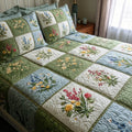 Garden Harmony quilted 3-piece bedding set on a made bed with two matching pillow shams