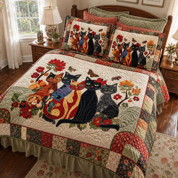 Garden Of Whiskers 3-Piece Quilted Bedding Set