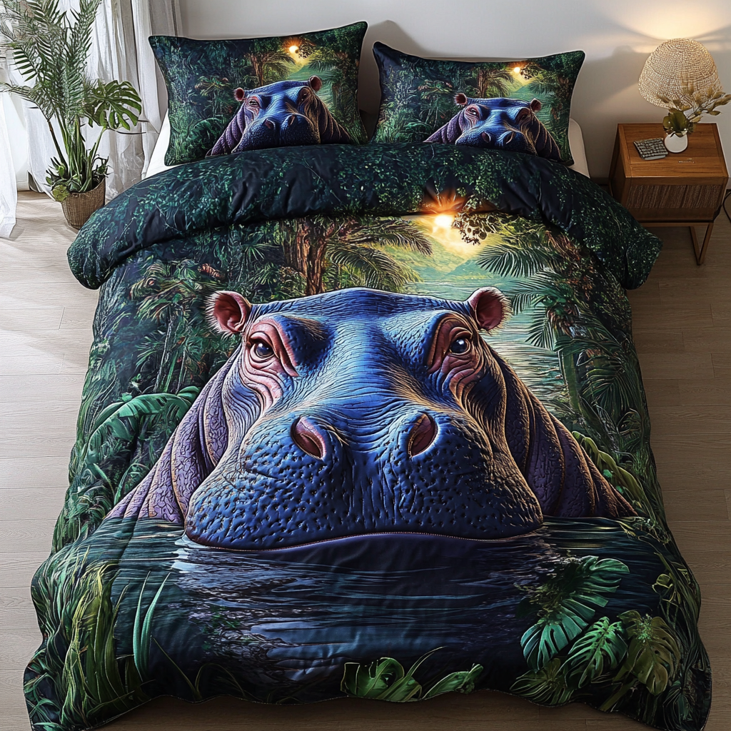 Gentle Giant Bedspreads quilted 3-piece bedding set on a made bed with two matching pillow shams