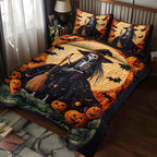 Ghostly Gathering quilted 3-piece bedding set on a made bed with two matching pillow shams