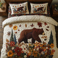 Golden Forest Walk quilted 3-piece bedding set on a made bed with two matching pillow shams
