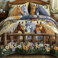 Golden Gallop Bedspread quilted 3-piece bedding set on a made bed with two matching pillow shams