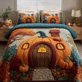 Golden Harvest Autumn quilted 3-piece bedding set on a made bed with two matching pillow shams
