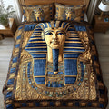 Golden Pharaoh quilted 3-piece bedding set on a made bed with two matching pillow shams