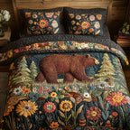 Grizzly Grove quilted 3-piece bedding set on a made bed with two matching pillow shams