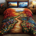 Harvest Stroll quilted 3-piece bedding set on a made bed with two matching pillow shams