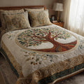 Heritage Circle quilted 3-piece bedding set on a made bed with two matching pillow shams