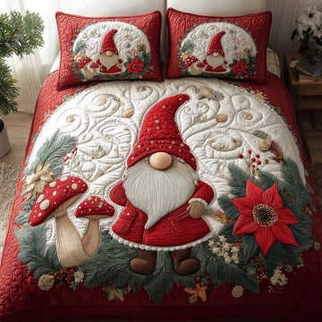 Holiday Gnome Warmth 3-Piece Quilted Bedding Set