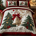 Holiday Harmony quilted 3-piece bedding set on a made bed with two matching pillow shams