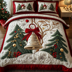 Holiday Harmony quilted 3-piece bedding set on a made bed with two matching pillow shams