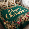 Holly Jolly Forest quilted 3-piece bedding set on a made bed with two matching pillow shams