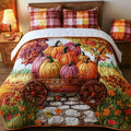 Homestead Harvest Autumn quilted 3-piece bedding set on a made bed with two matching pillow shams