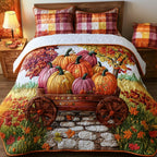 Homestead Harvest Autumn quilted 3-piece bedding set on a made bed with two matching pillow shams