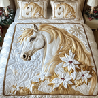 Horse Brilliance quilted 3-piece bedding set on a made bed with two matching pillow shams