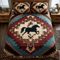 Horse Dream Bedspreads quilted 3-piece bedding set on a made bed with two matching pillow shams