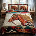 Horse Spirit Animal quilted 3-piece bedding set on a made bed with two matching pillow shams