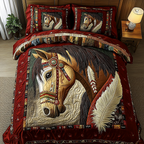Horse Spirit Bedspreads quilted 3-piece bedding set on a made bed with two matching pillow shams