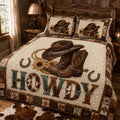 Howdy Heritage quilted 3-piece bedding set on a made bed with two matching pillow shams