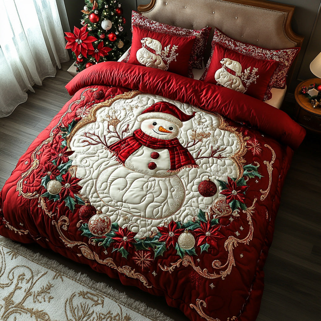 Icy Delight quilted 3-piece bedding set on a made bed with two matching pillow shams
