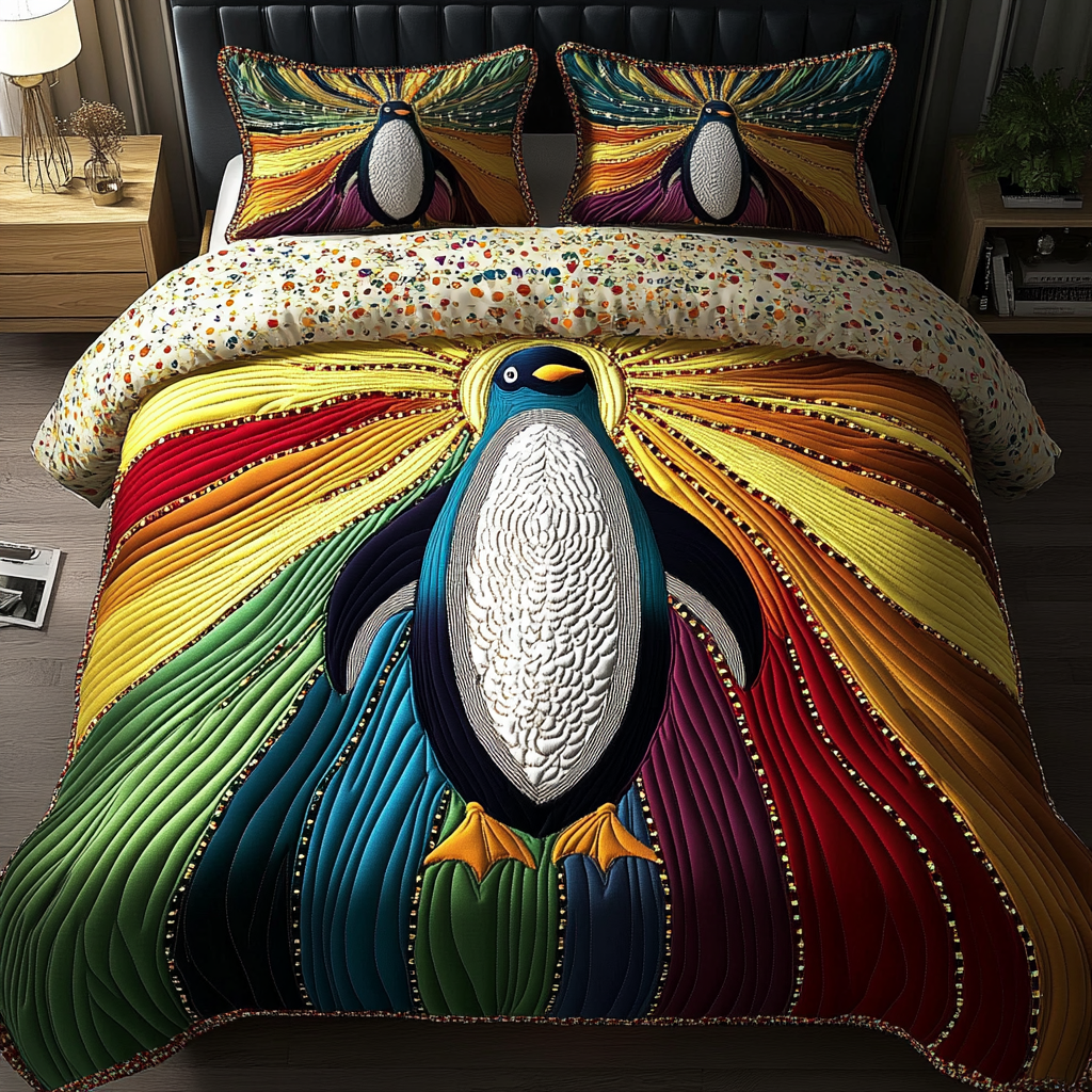 Icy Explorer quilted 3-piece bedding set on a made bed with two matching pillow shams