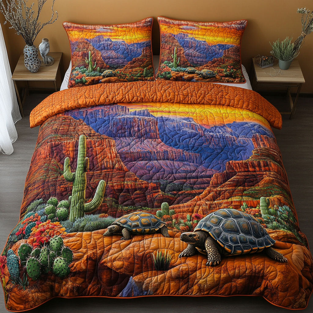 Island Glide quilted 3-piece bedding set on a made bed with two matching pillow shams