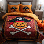 Jack O Captain quilted 3-piece bedding set on a made bed with two matching pillow shams