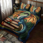 Jade Serpent Animal quilted 3-piece bedding set on a made bed with two matching pillow shams