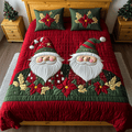 Jolly Gnome Holiday quilted 3-piece bedding set on a made bed with two matching pillow shams
