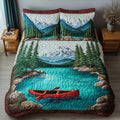 Kayak Adventure quilted 3-piece bedding set on a made bed with two matching pillow shams