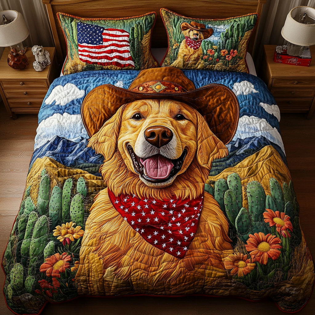 Lasso Lover quilted 3-piece bedding set on a made bed with two matching pillow shams