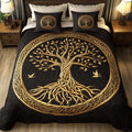 Life Branches quilted 3-piece bedding set on a made bed with two matching pillow shams