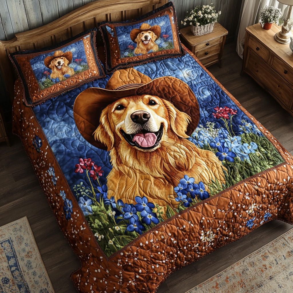 Little Rustler quilted 3-piece bedding set on a made bed with two matching pillow shams