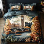 London Sunset quilted 3-piece bedding set on a made bed with two matching pillow shams