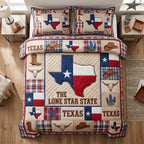 Lone Frontier quilted 3-piece bedding set on a made bed with two matching pillow shams