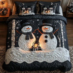 Magical Christmas Eve quilted 3-piece bedding set on a made bed with two matching pillow shams