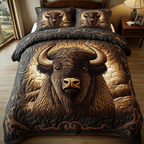 Majestic Bison quilted 3-piece bedding set on a made bed with two matching pillow shams