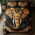 Majestic Elephant Animal quilted 3-piece bedding set on a made bed with two matching pillow shams
