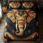 Majestic Elephant Animal quilted 3-piece bedding set on a made bed with two matching pillow shams