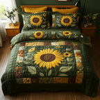Majestic Fields quilted 3-piece bedding set on a made bed with two matching pillow shams