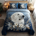 Majestic Great Pyrenees quilted 3-piece bedding set on a made bed with two matching pillow shams